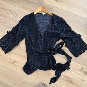 💙 Reitmans Navy & White Polka Dot Wrap Blouse – Size XS